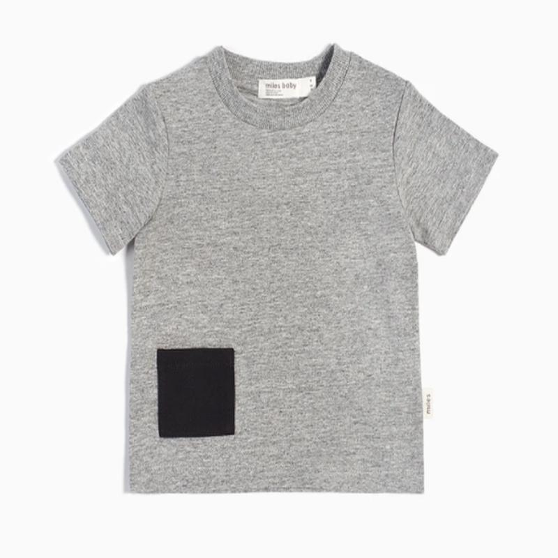 Miles Basic Heather Grey T-Shirt / Black Patch Pocket*** – 3T 2T