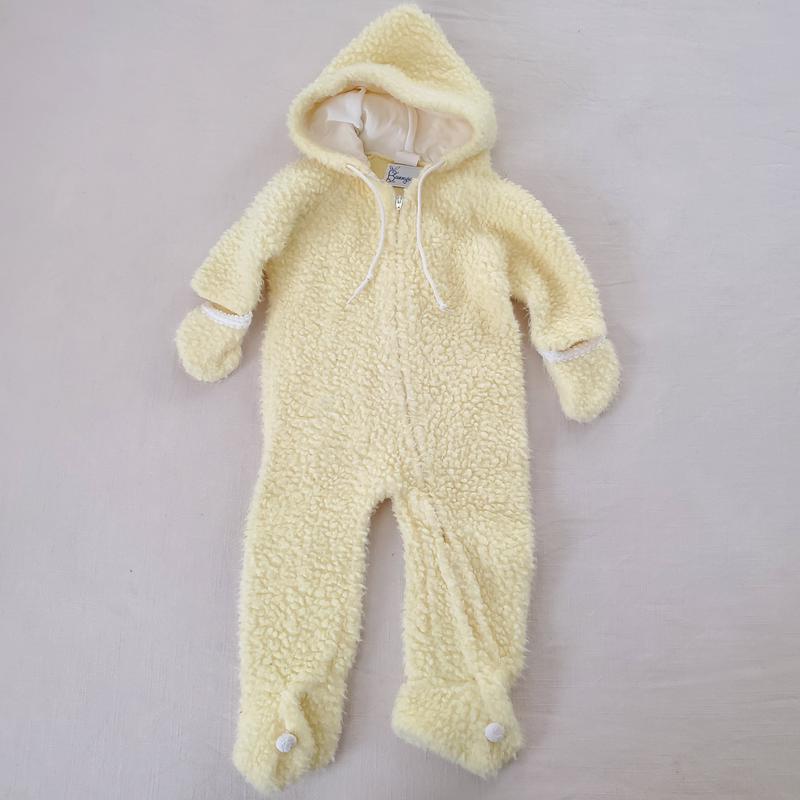 Vintage Yellow Fuzzy Hooded PJs 12-18 month