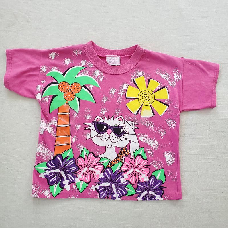 Vintage Cat Summer Pink Tee 5t
